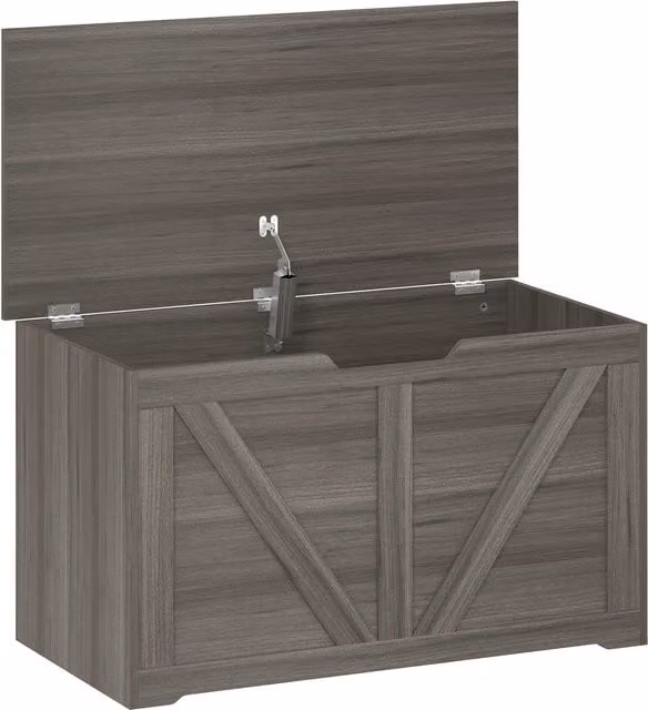 HOMCOM 100L Home Storage Box with Soft-Close Safety Hinge in Dark Grey Wood-Effect – 1