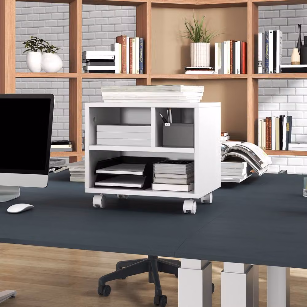 STILVORA Printer Stand with Storage and Wheels in White – 2
