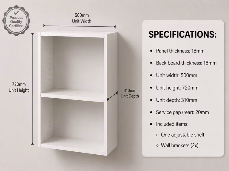 Cheap Furniture Warehouse White Matt Kitchen Wall Unit with Internal Shelves, W/D/H: 50 x 31.8 x 72 cm