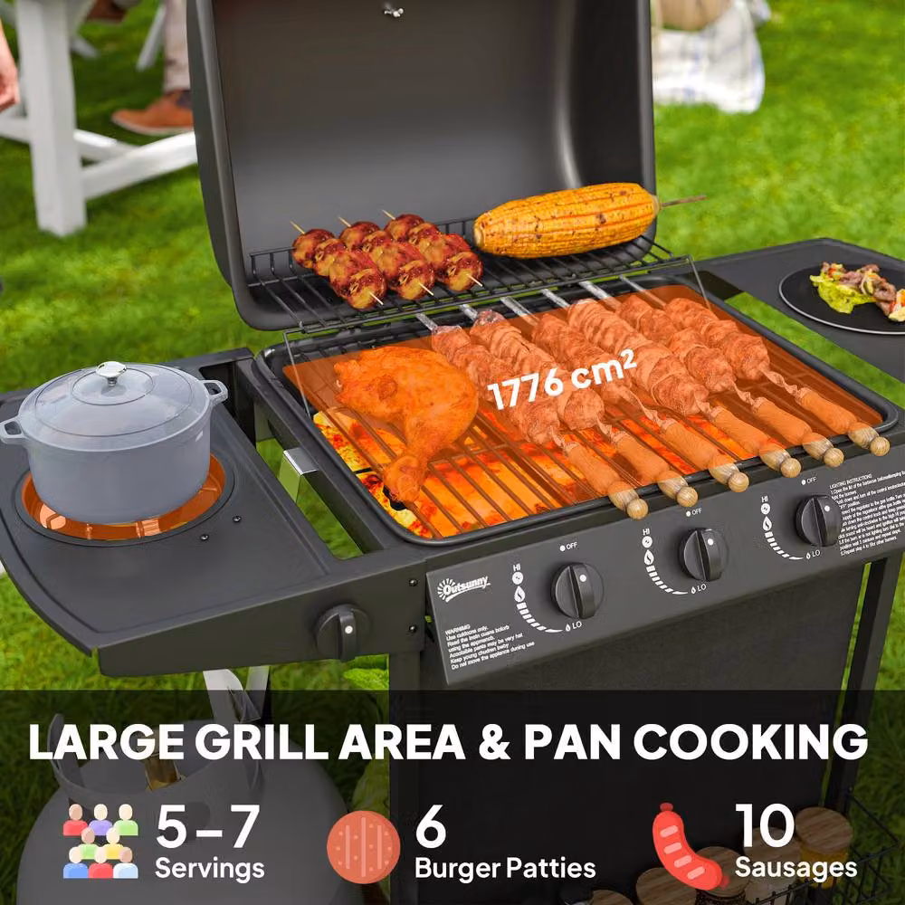 Rolipo Four Burner Propane Gas BBQ Grill with Side Burner, Warming Rack and Thermometer, Black – 5