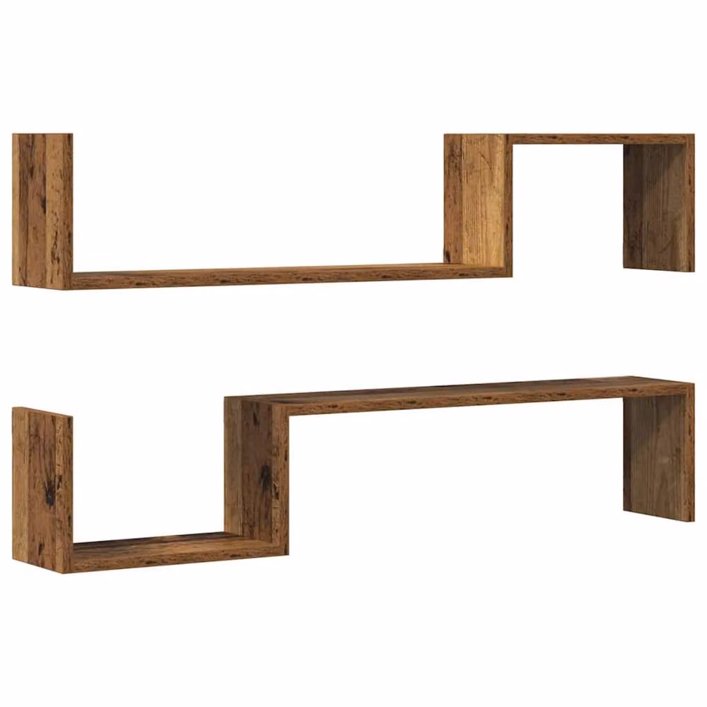 Berkfield Home Wall Mounted Shelves, 2 Piece Set in Old Wood Brown, W/D/H: 100 x 15 x 20 cm – 2