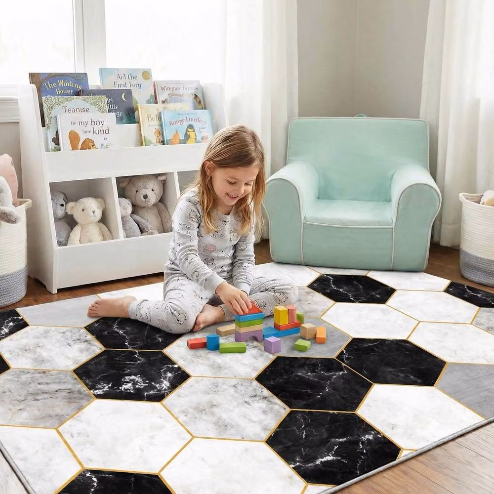 MCC Direct Modern Abstract Rectangular Microfibre Rug in Black, W/D/H: 280 x 200 cm – 4