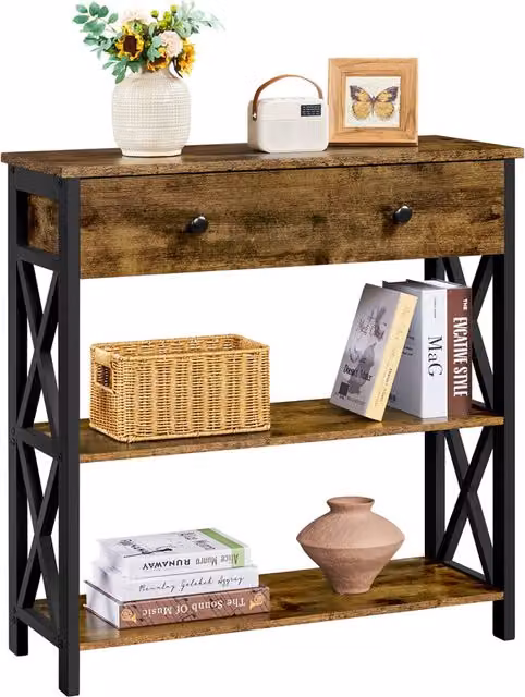 Yaheetech Industrial Wooden Console Table with X-Frame Design in Brown