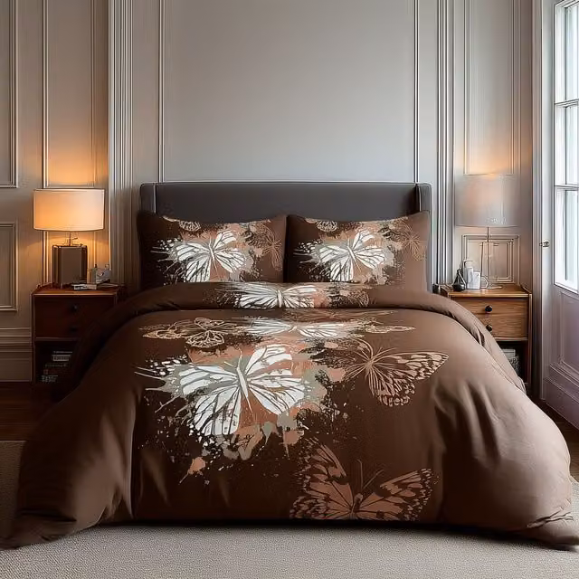 Snug City Butterfly Design Duvet Cover and Pillowcase Set, Brown, Super King, 200 x 200 cm – 1