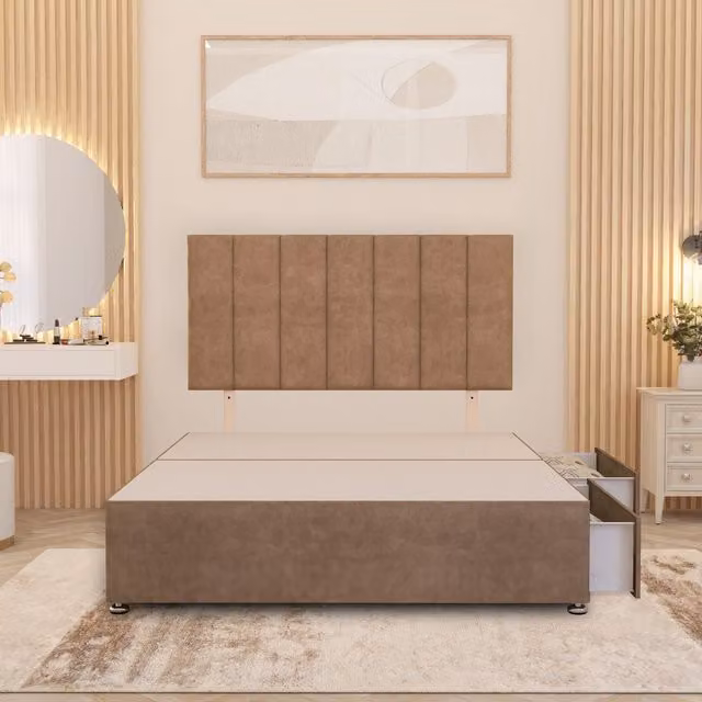 Somnior Beds Ltd Austin Divan Bed Base with Drawers in Beige Velvet, W/D/H: 90 x 190 x 34.5 cm