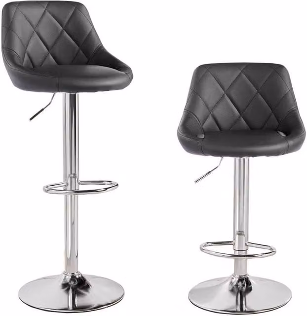 KORVIXA Set of 2 Black Mid-Back Oval PU Leather Swivel Barstools
