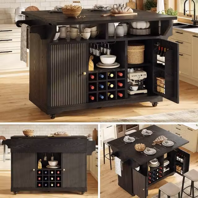 BTM Black Kitchen Trolley with Wine Rack and Castors – 1