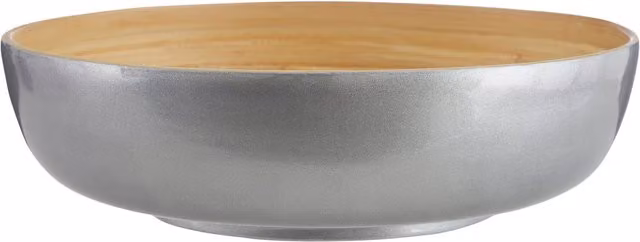 Maison by Premier Kyoto Silver Salad Bowl with Raised Edges and Bamboo Details