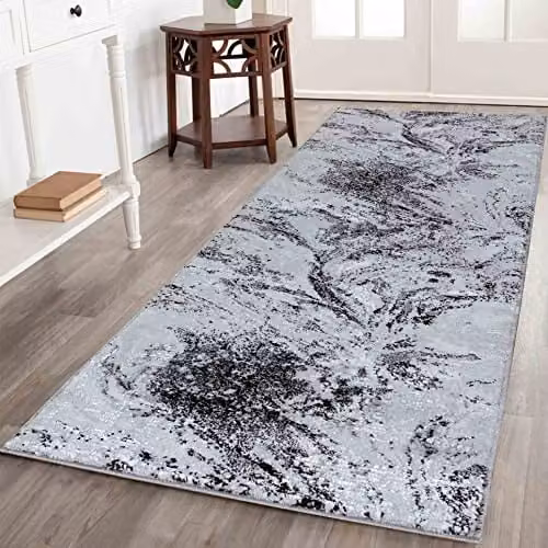 Desire Rugs Serenity Modern Abstract Hallway Runner Rug in Black, W: 60 cm, L: 220 cm – 1
