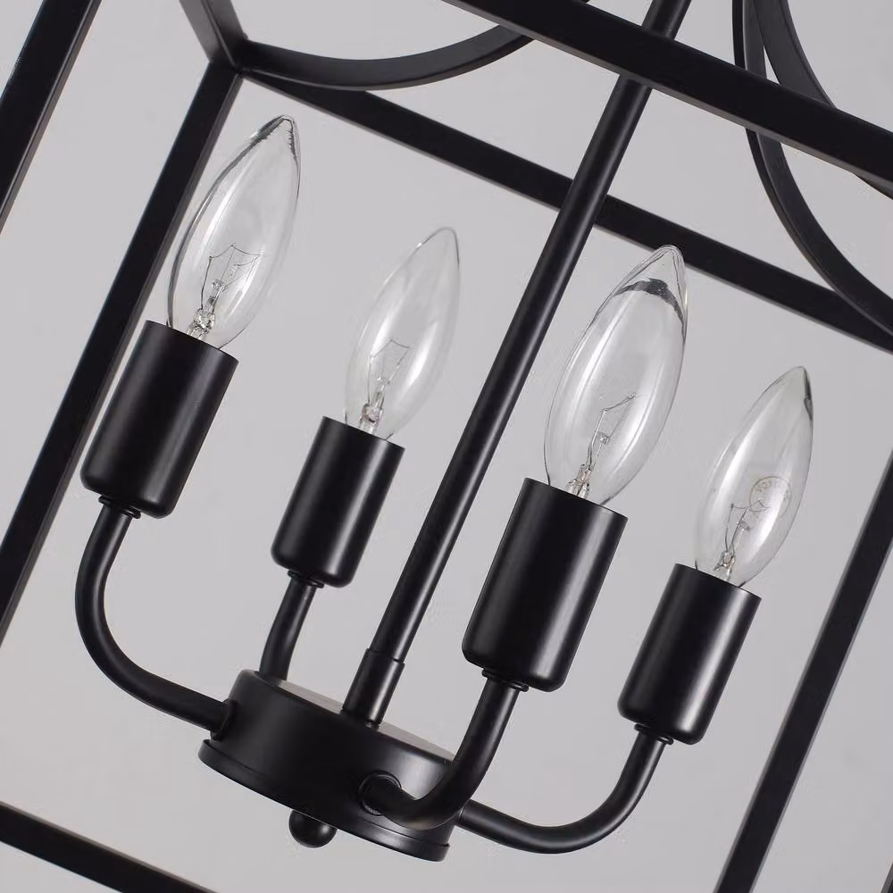 NIVOR Industrial Metal Lantern Chandelier, 4-Light Hanging Pendant with E14 Sockets in Black and Gold/Brass – 3