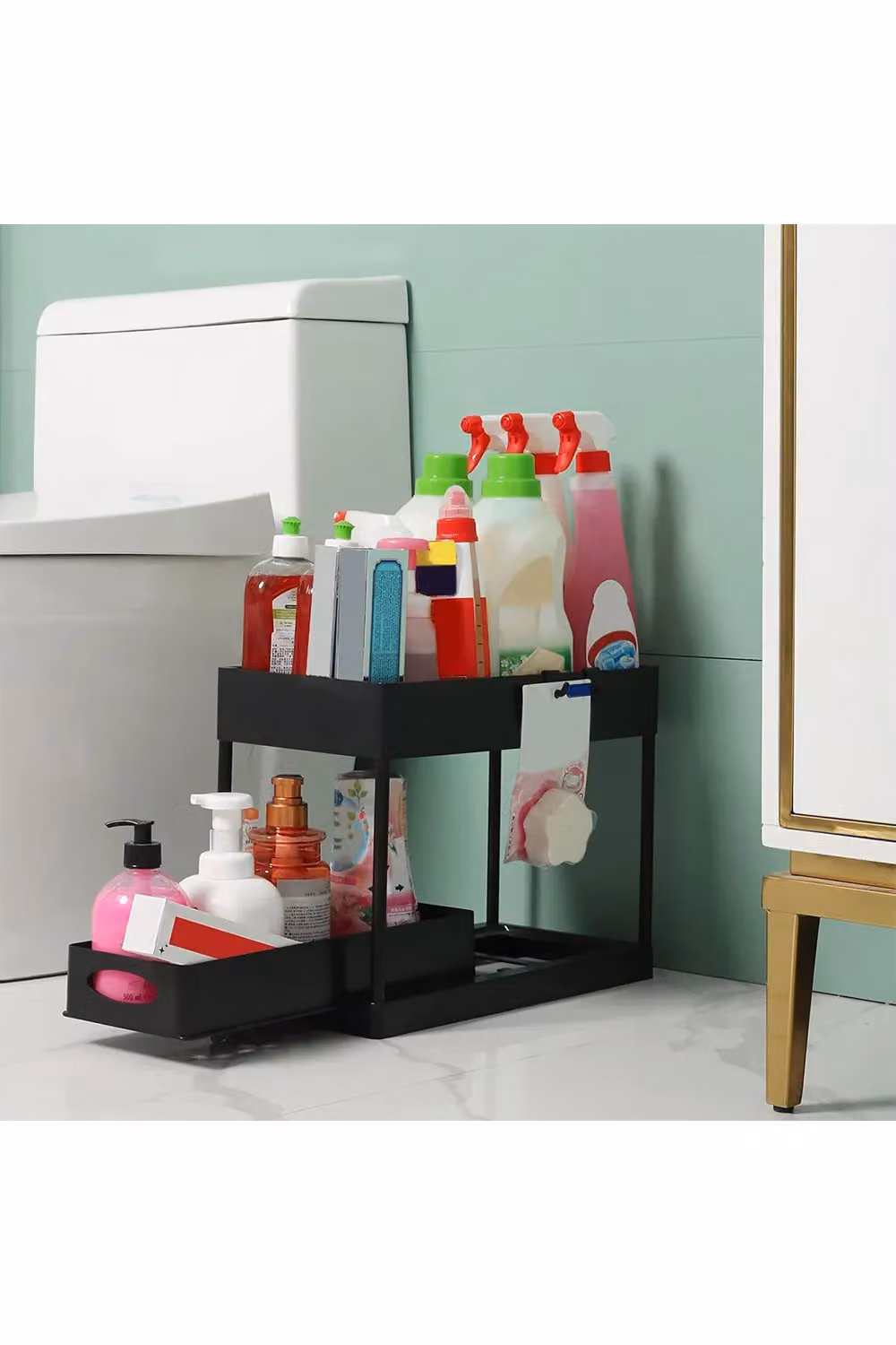 Living and Home 2-Tier Under Sink Cabinet Organizer and Kitchen Desktop Sliding Storage Rack, Black – 2