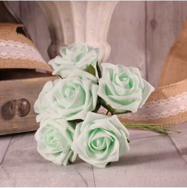KDMD Pack of 4 Mint Green Foam Tea Roses for Weddings