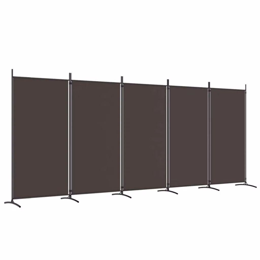 Berkfield Home 5-Panel Fabric Room Divider in Brown, W: 433 cm, H: 180 cm