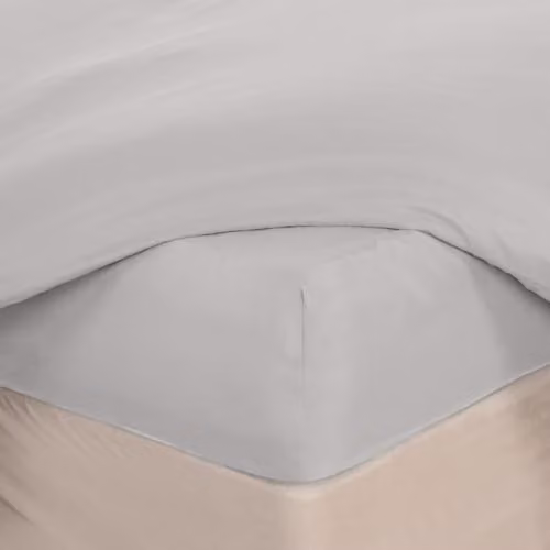 OHS Plain Microfibre Double Fitted Bed Sheet in Silver Grey, W/D/H: 140 x 200 x 25 cm