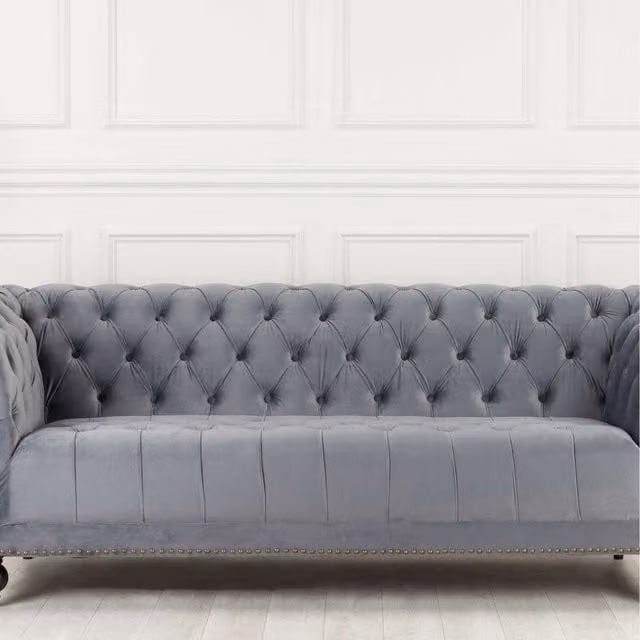 Birlea Chesterfield 3 Seater Sofa in Grey Velvet Fabric
