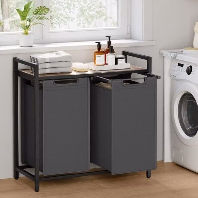 VASAGLE Laundry Sorter with 2 Compartments and Removable Bags in Grey – 1