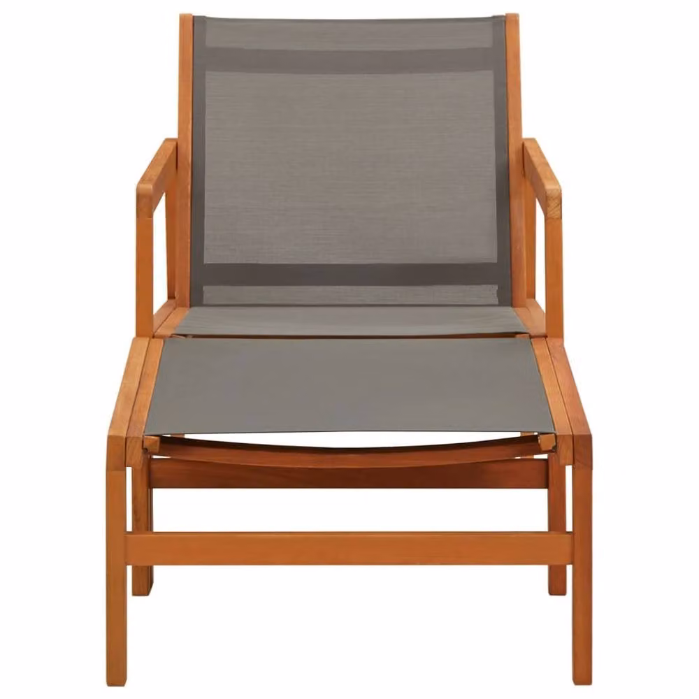 Berkfield Home Grey Garden Lounge Chair with Ottoman and Armrests, Made from Solid Treated Eucalyptus Wood and Textilene Fabric – 2