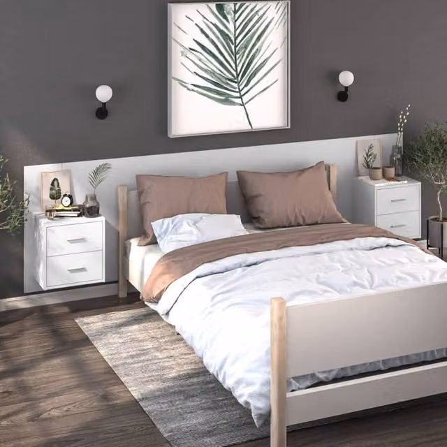Berkfield Home Spacious Wall-mounted Bedside Cabinet in High Gloss White, W/D/H: 48.5 x 32.5 x 80.0 cm