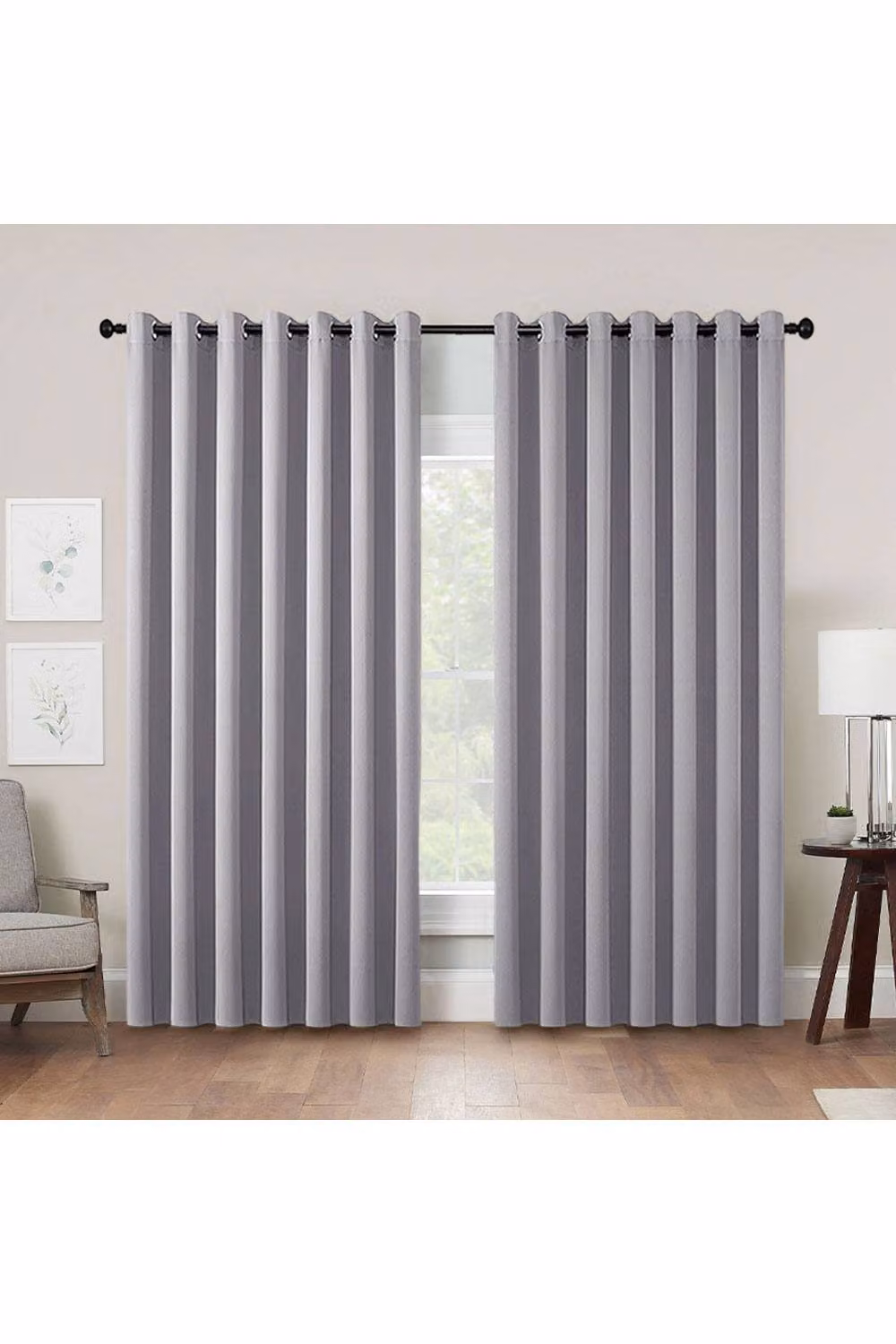 Living and Home 2-Panel Light Grey Blackout Curtains, Polyester Thermal Insulating Eyelet Curtains, W: 229 cm, H: 229 cm – 2