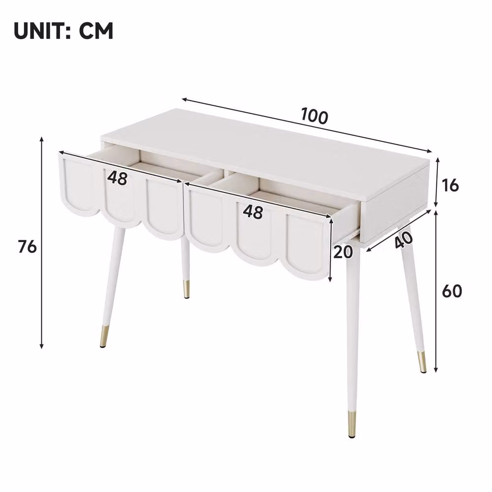 Merax White and Gold Modern Dressing Table with Metal Legs, W/D/H: 100 x 40 x 76 cm – 2