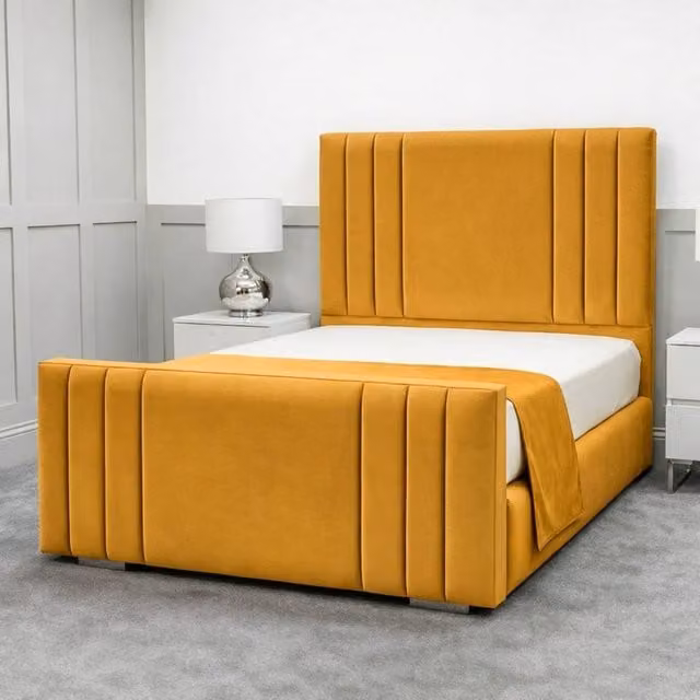 Living Comfort Bedz Canberra King Size Upholstered Velvet Gas Lift Storage Bed in Yellow, W/D/H: 180 x 200 cm