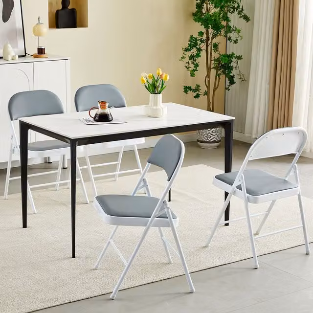 MCC Direct Set of 4 Grey Folding Dining Chairs with Metal Frame and Padded Seats – 1