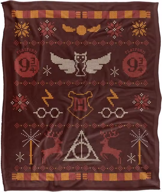 LOGOVISION Harry Potter and The Deathly Hallows Icon Pattern Fleece Blanket, Multicolour and White, W/D/H: 152 x 127 x 1 cm – 5