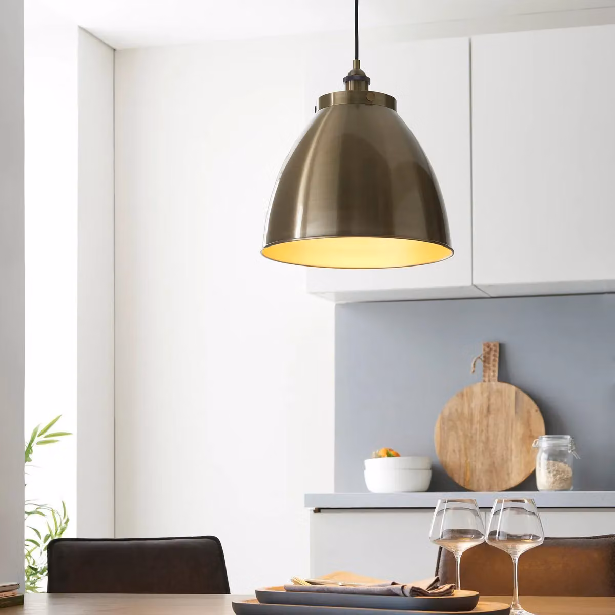 Netlighting Franklin Industrial LED Pendant Ceiling Lamp, Yellow and Antique Brass, Diameter: 33 cm – 3