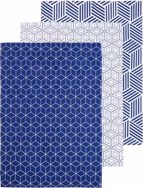 Orsina Maison by Premier Set of 3 Highly Absorbent Retro Graphic Cotton Tea Towels in Blue and White – 1