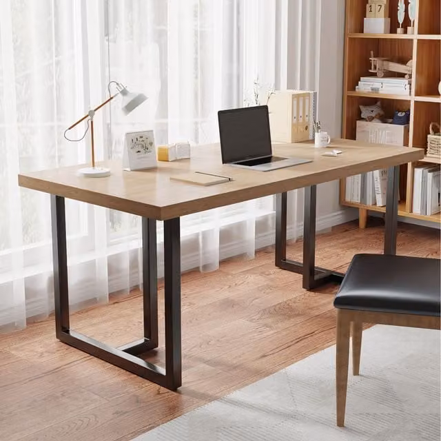Livingandhome Set of 2 T-Shaped Industrial Metal Table Legs in Matt Black, Height: 75 cm