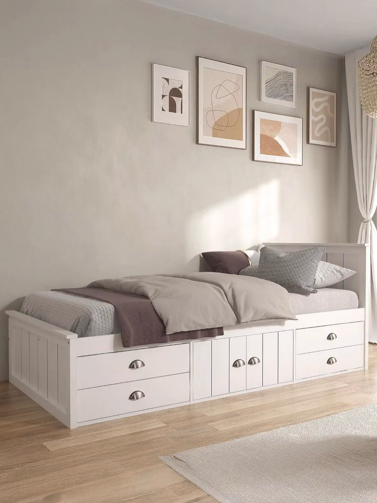 Atlanta Kids Single Storage Bed in White with 4 Drawers and Cupboard, W/D/H: 90 x 190 x 111.5 cm
