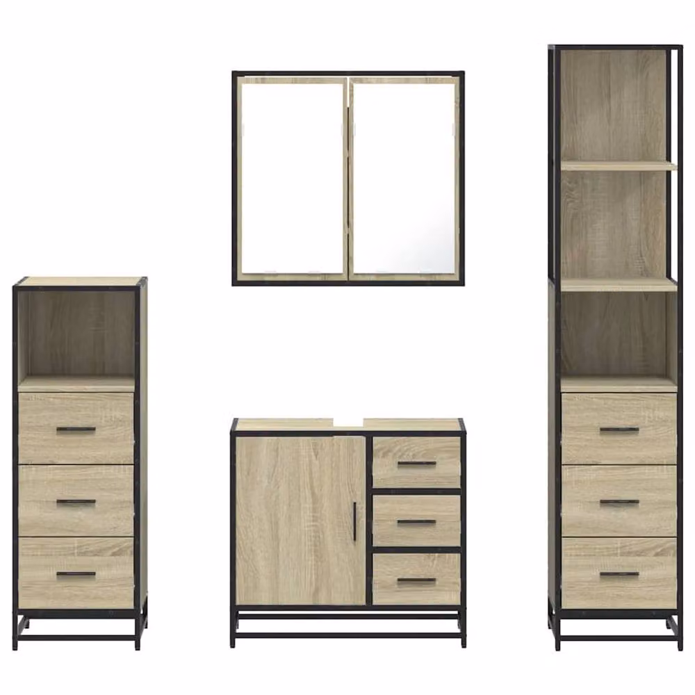 Berkfield Home 4-Piece Bathroom Furniture Set in Sonoma Oak and Light Brown – 3
