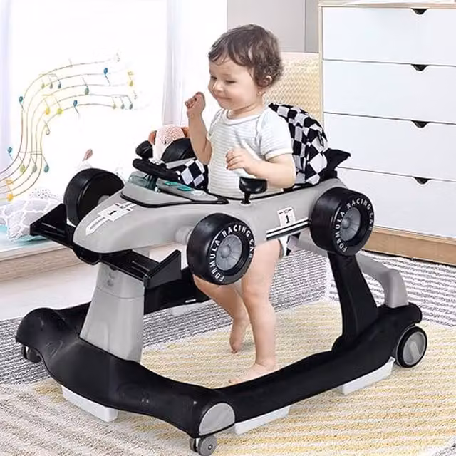 Costway 4-in-1 Foldable Language-Free Push Along Activity Walker in Grey