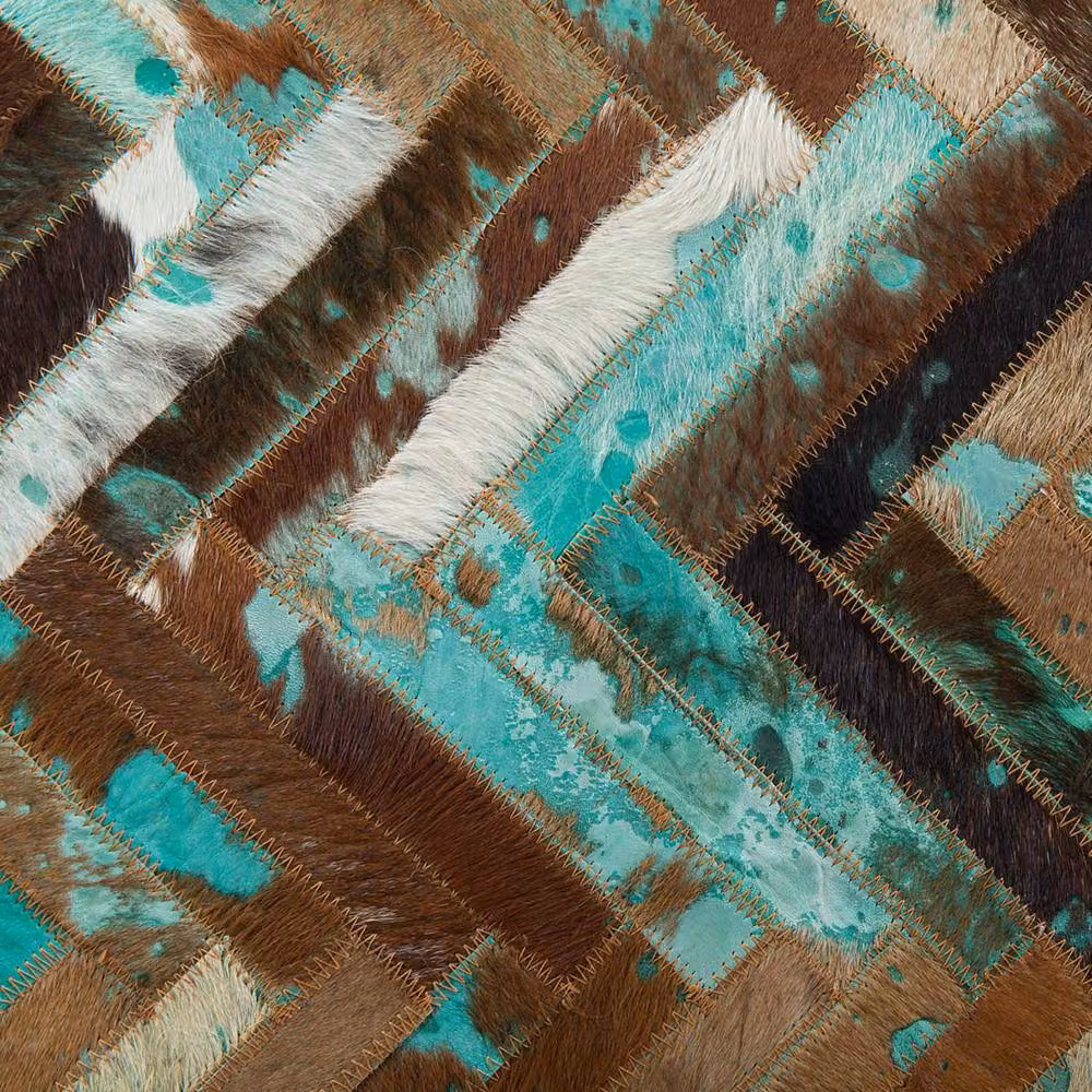 Wyld and Coco Multicolour Cowhide Mosaic Leather Rug in Brown and Turquoise, W: 80 cm, L: 150 cm – 4