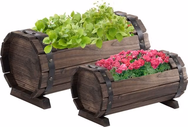 Outsunny Set of 2 Brown Wooden Planter Tubs for Indoor and Outdoor Floral Displays