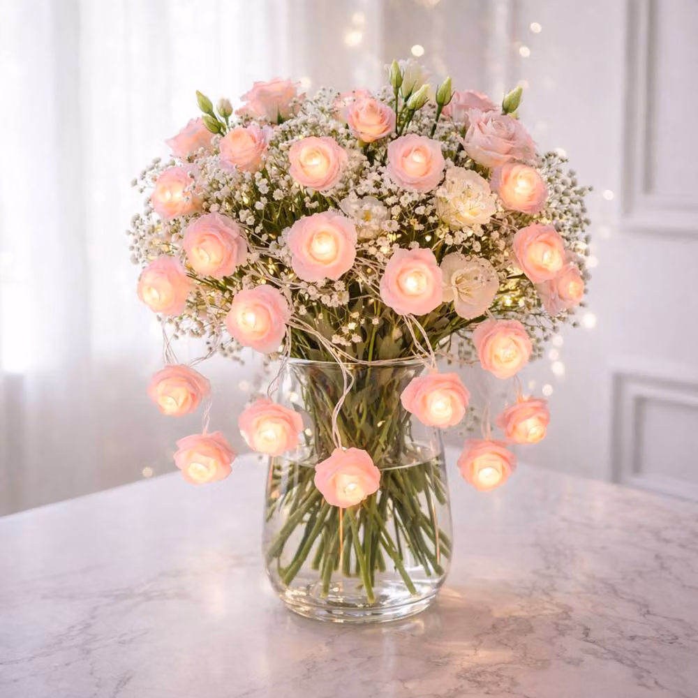 Neo Pink Rose 20 LED Battery Operated String Lights with Copper Wire – 2