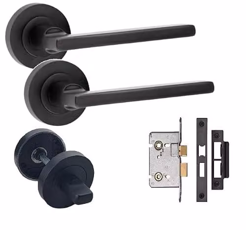 Golden Grace Leon Bathroom Door Handles Pack, Matt Black Finish