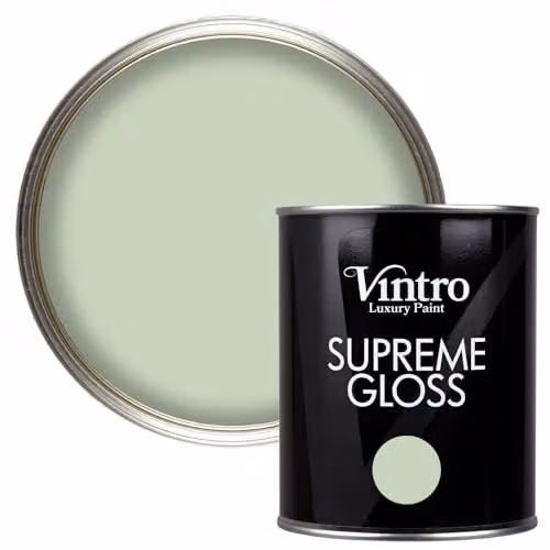 Vintro High Gloss Water Based Paint for Interior and Exterior Use on Walls, Wood and Trim, Pale Green Verdant, 1 l