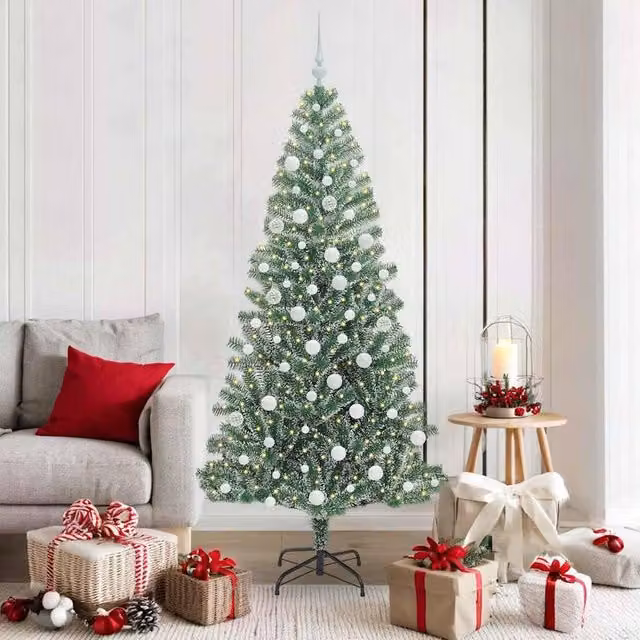 Berkfield Home Snow Flocked Artificial Christmas Tree with LED Lights, Green, Height: 180 cm – 1