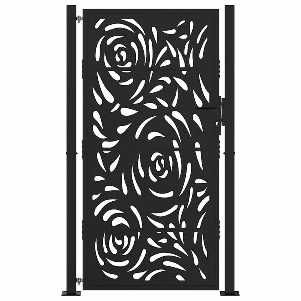 Berkfield Home Single Garden Gate in Black Steel with Flame Design, W: 105 cm, H: 180 cm – 3