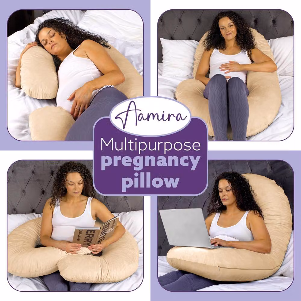 Aamira Cream C Shape Memory Foam Pregnancy Maternity Pillow, W/D/H: 140 x 65 x 20 cm – 7