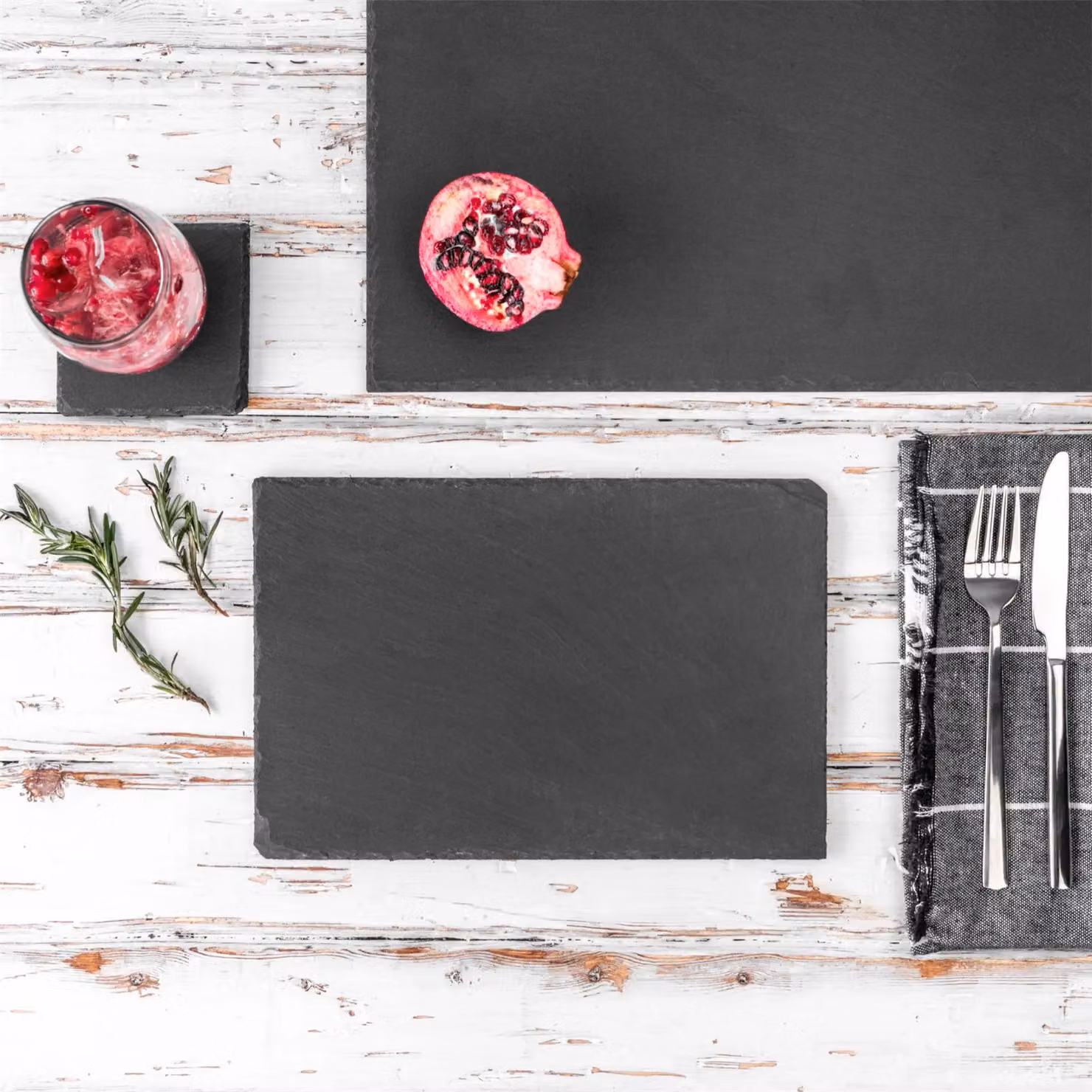 Argon Tableware Set of 12 Natural Black Slate Rectangle Placemats, W: 30 cm, D: 20 cm – 5