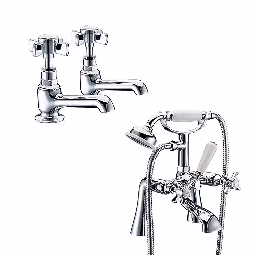 Nes Home Chrome Two Handle Twin Basin Bath Shower Mixer Tap with Shower Set – 2