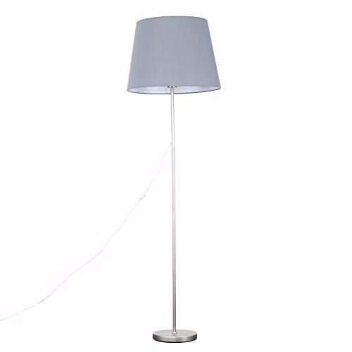 MiniSun Modern Brushed Chrome Floor Lamp with Grey Fabric Cone Shade – 1