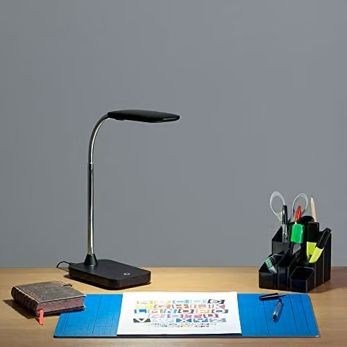 MiniSun Modern Gloss Black and Chrome LED Task Desk Lamp with Touch Dimmer and Adjustable Head, Includes 5W Cool White Bulb – 2