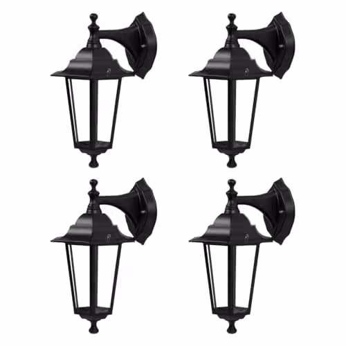 First Choice Lighting Cumbria Set of 4 Black Six Sided IP44 Outdoor Downward Wall Lights – 4