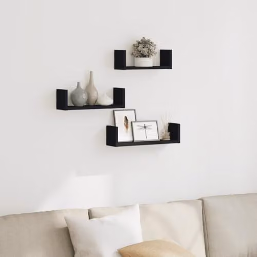 vidaXL Set of 3 Black MDF Wall Shelves – 2