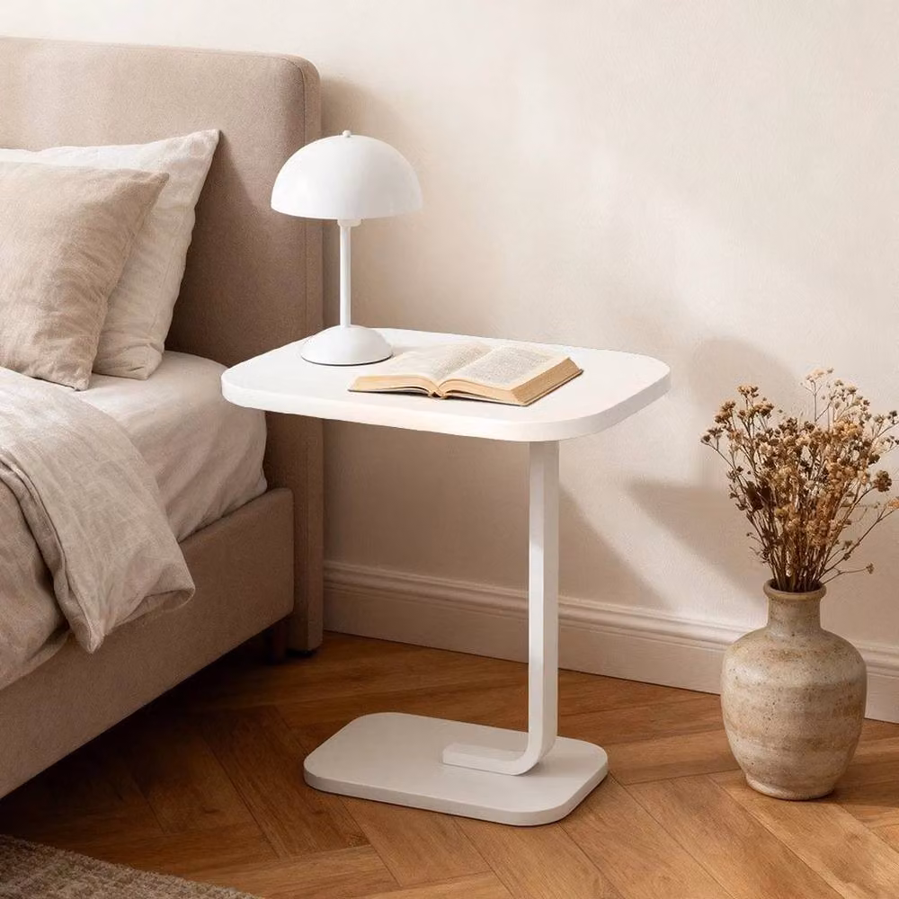 KORVIXA White Minimalist Wood and Metal End Table, W: 100 cm, D: 60 cm, H: 100 cm – 3