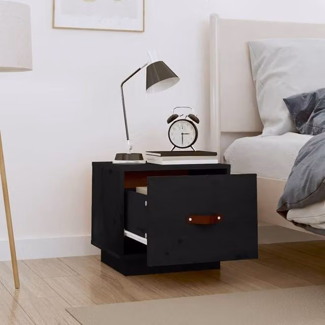 Berkfield Home Beautiful Bedside Cabinets, Set of 2, Black Solid Pine Wood, W/D/H: 40 x 34 x 35 cm