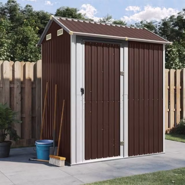 Berkfield Home Brown Galvanised Steel Garden Shed W/D/H: 192 x 152.5 x 237 cm